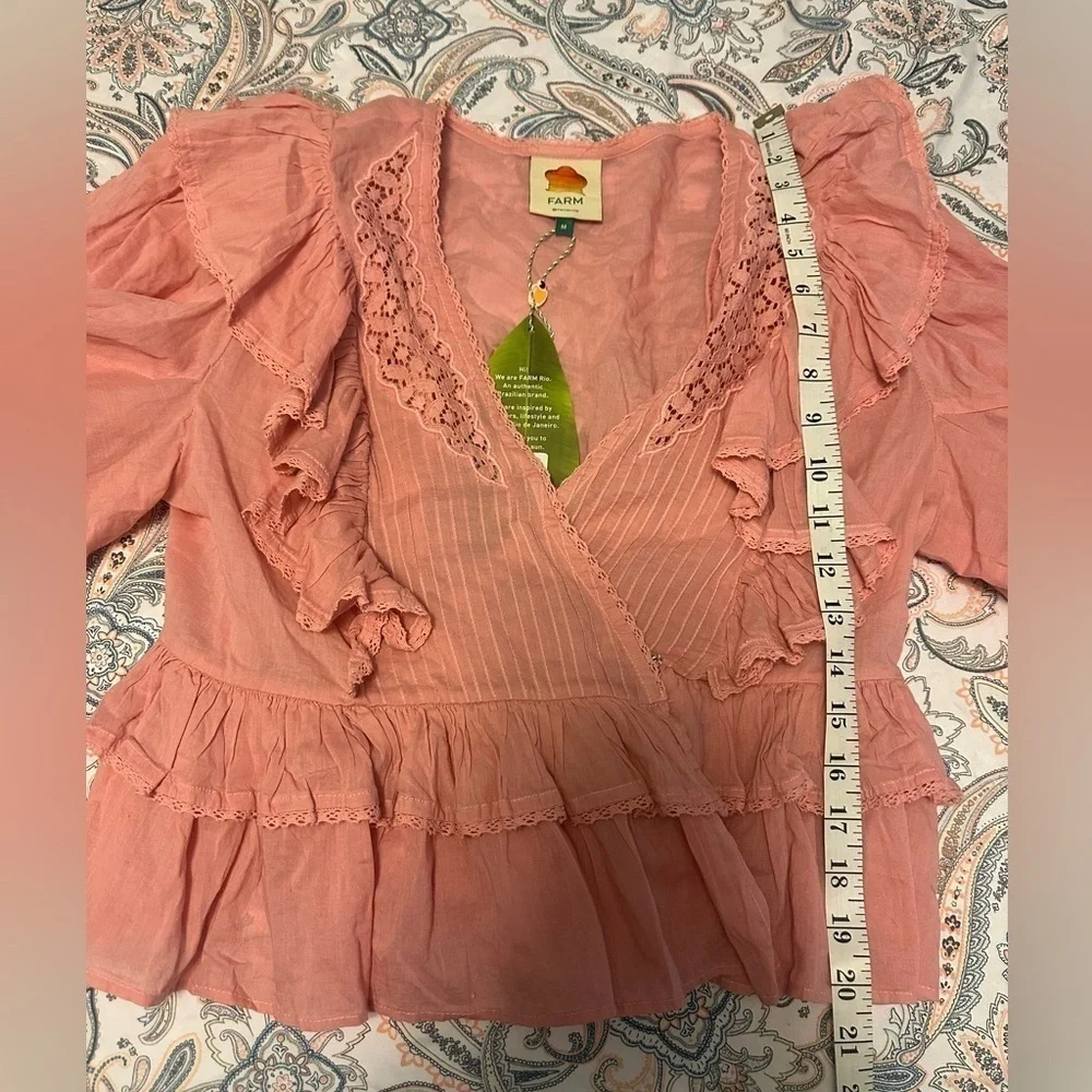 Farm Rio Anthropologie Blush Pink Wrap Blouse Top Size Medium